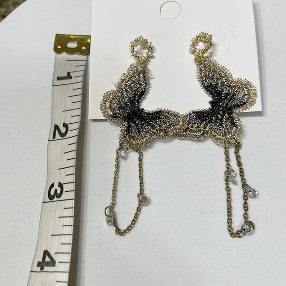 Anthropologie Butterfly fabric Pearl drop Earrings - Picture 15 of 17